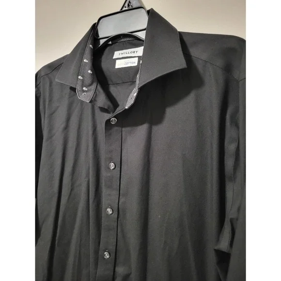Twillory Safe Cotton Black Dress Shirt 16.5 36/37 Tailored Skull Collar Cuffs - Picture 2 of 12